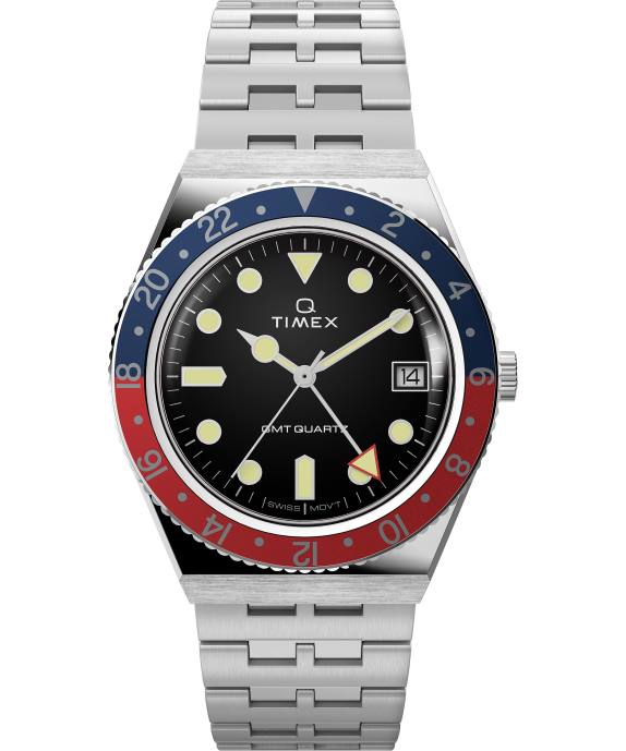Watches | Stainless-Steel/Black Men Q Timex GMT 38mm Stainless Steel Bracelet Watch R6JT14