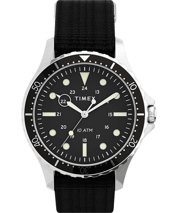 Watches | Stainless-Steel/Black Men Timex Navi XL 41mm Fabric Slip-Thru Strap Watch R6JT9