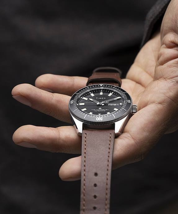 Watches | Stainless-Steel/Brown/Black Men Timex Waterbury Dive Automatic 40mm Leather Strap Watch R6JT33