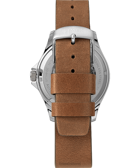 Watches | Stainless-Steel/Brown/Green Men Timex Navi XL Automatic 41mm Leather Strap Watch R6JT10