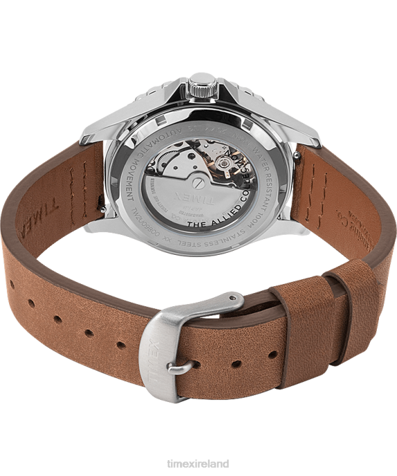 Watches | Stainless-Steel/Brown/Green Men Timex Navi XL Automatic 41mm Leather Strap Watch R6JT10