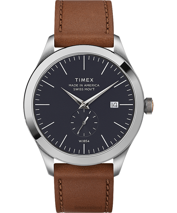 Watches | Stainless-Steel/Brown/Blue Men Timex American Documents 41mm Leather Strap Watch R6JT279