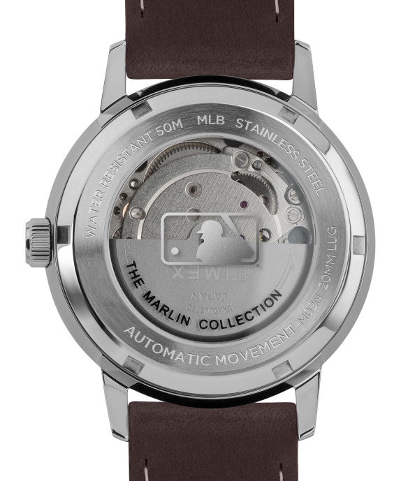 Watches | Stainless-Steel/Brown/Silver-Tone Men Timex Marlin Automatic 40mm Leather Strap Watch Featuring Chicago Cubs R6JT295