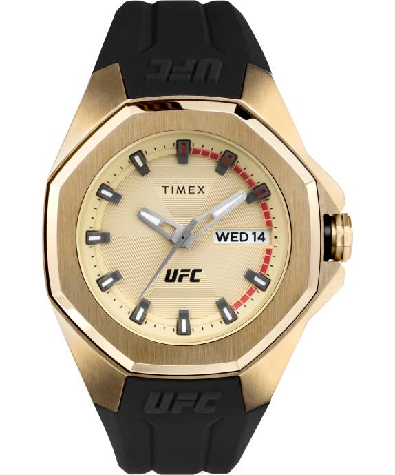 Watches | Gold-Tone/Black Men Timex UFC Pro 44mm Silicone Strap Watch R6JT272