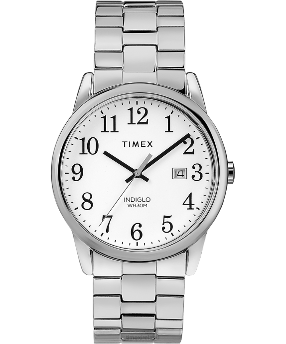 Watches | Chrome/Silver-Tone/White Men Timex Easy Reader Date 38mm Expansion Band Watch R6JT142