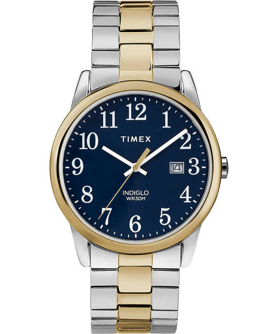 Watches | Chrome/Two-Tone/Blue Men Timex Easy Reader Date 38mm Expansion Band Watch R6JT146