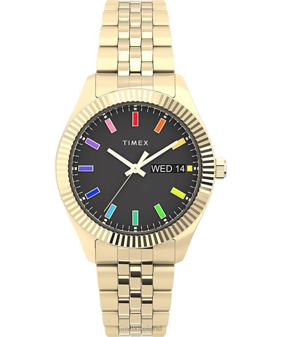 Watches | Gold-Tone/Black Men Timex Legacy Rainbow 36mm Stainless Steel Bracelet Watch R6JT144
