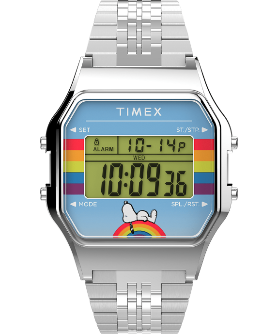 Watches | Stainless-Steel Men Timex T80 x Peanuts Dream in Color 34mm Stainless Steel Bracelet Watch R6JT168