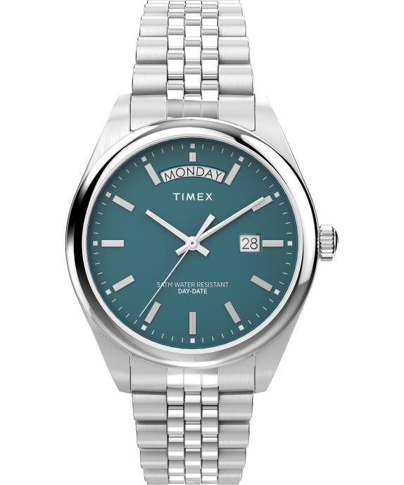 Watches | Stainless-Steel/Teal Men Timex Legacy Day and Date 41mm Stainless Steel Bracelet Watch R6JT163