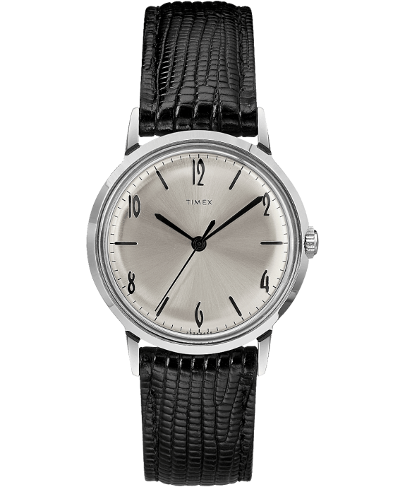 Watches | Black/Silver-Tone Men Timex Marlin Hand-Wound 34mm Leather Strap Watch R6JT77