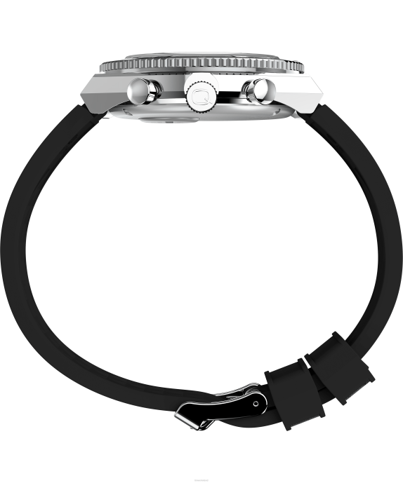 Watches | Stainless-Steel/Black/Green Men Q Timex Three Time Zone Chronograph 40mm Synthetic Rubber Strap Watch R6JT63