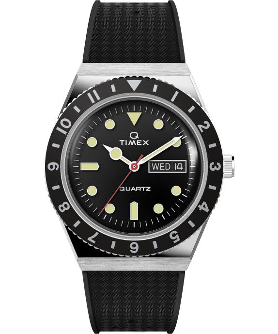 Watches | Stainless-Steel/Black Men Q Timex 38mm Synthetic Rubber Strap Watch R6JT75