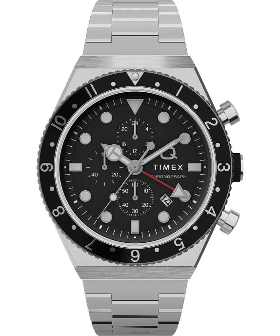 Watches | Stainless-Steel/Black/Other Men Q Timex Three Time Zone Chronograph 40mm Stainless Steel Bracelet Watch R6JT61