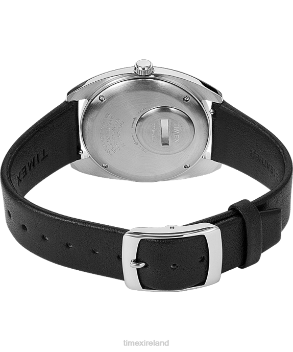 Watches | Stainless-Steel/Black/Silver-Tone Men Q Timex 1978 Reissue Day-Date 37mm Leather Strap Watch R6JT79