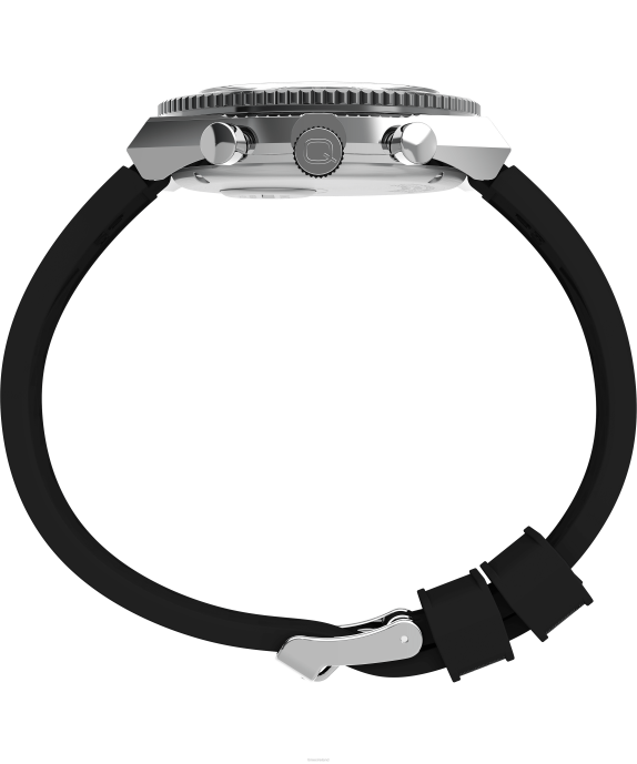 Watches | Stainless-Steel/Black/White Men Q Timex Three Time Zone Chronograph 40mm Synthetic Rubber Strap Watch R6JT64