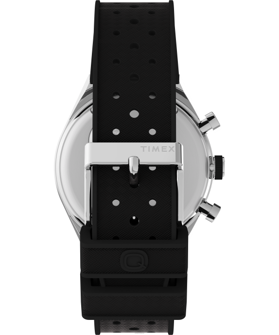 Watches | Stainless-Steel/Black/White Men Q Timex Three Time Zone Chronograph 40mm Synthetic Rubber Strap Watch R6JT64
