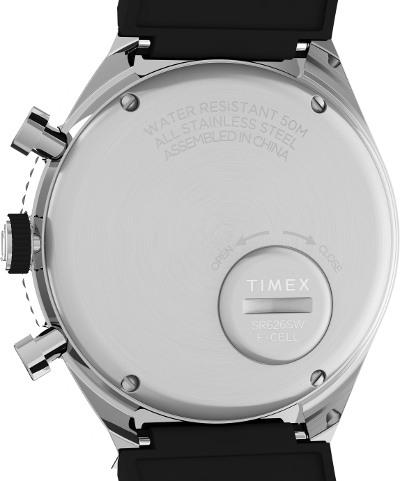 Watches | Stainless-Steel/Black/White Men Q Timex Three Time Zone Chronograph 40mm Synthetic Rubber Strap Watch R6JT64