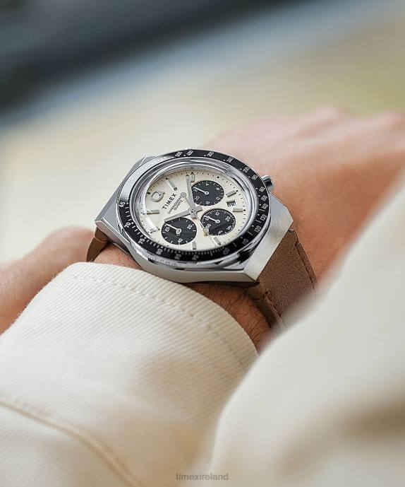 Watches | Stainless-Steel/Brown/Cream Men Q Timex Chronograph 40mm Leather Strap Watch R6JT66