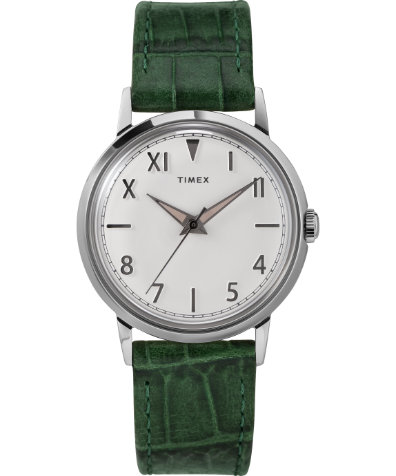 Watches | Stainless-Steel/Green/White Men Timex Marlin Hand-Wound California Dial 34mm Leather Strap Watch R6JT68