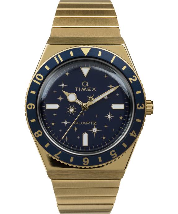 Watches | Gold-Tone/Blue Women Q Timex Celestial 36mm Stainless Steel Expansion Band Watch R6JT328