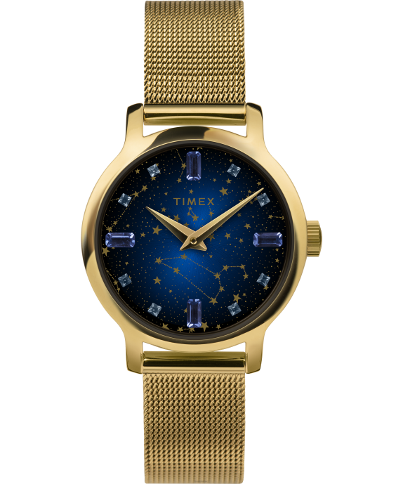 Watches | Gold-Tone/Blue Women Timex Transcend Celestial 31mm Stainless Steel Bracelet Watch R6JT379
