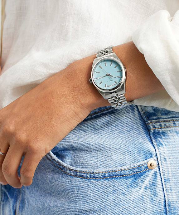 Watches | Silver-Tone/Blue Women Timex Legacy Day and Date 36mm Stainless Steel Bracelet Watch R6JT375