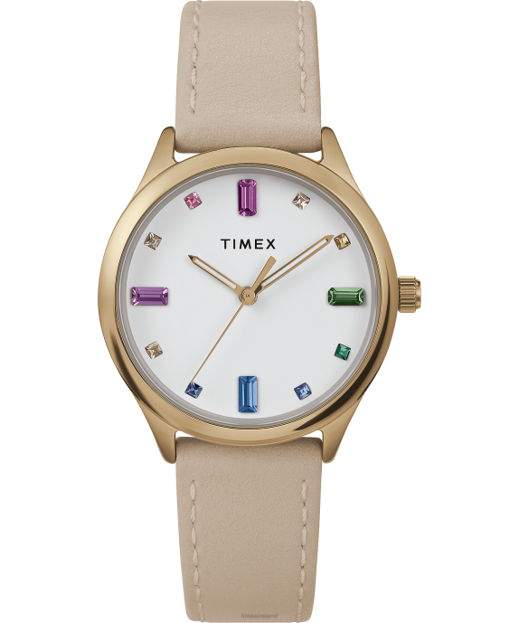 Watches | Gold-Tone/Tan/White Women Timex Modern Dress 32mm Leather Strap Watch R6JT386