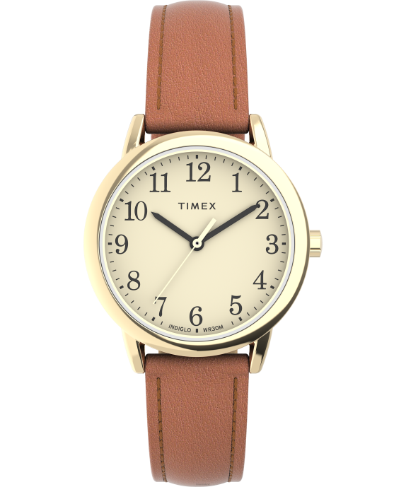 Watches | Gold-Tone/Brown/Cream Women Timex Easy Reader 30mm One-Time Adjustable Leather Strap Watch R6JT398