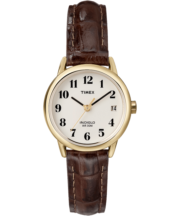 Watches | Gold-Tone/Brown/Natural Women Timex Easy Reader 25mm Leather Strap Watch R6JT394