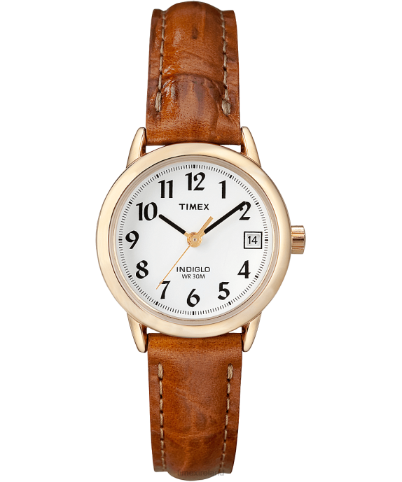 Watches | Gold-Tone/Brown/White Women Timex Easy Reader 25mm Leather Strap Watch R6JT388