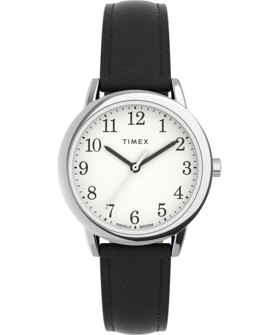 Watches | Silver-Tone/Black/White Women Timex Easy Reader 30mm One-Time Adjustable Leather Strap Watch R6JT397