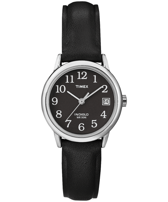 Watches | Silver-Tone/Black Women Timex Easy Reader 25mm Leather Strap Watch R6JT387