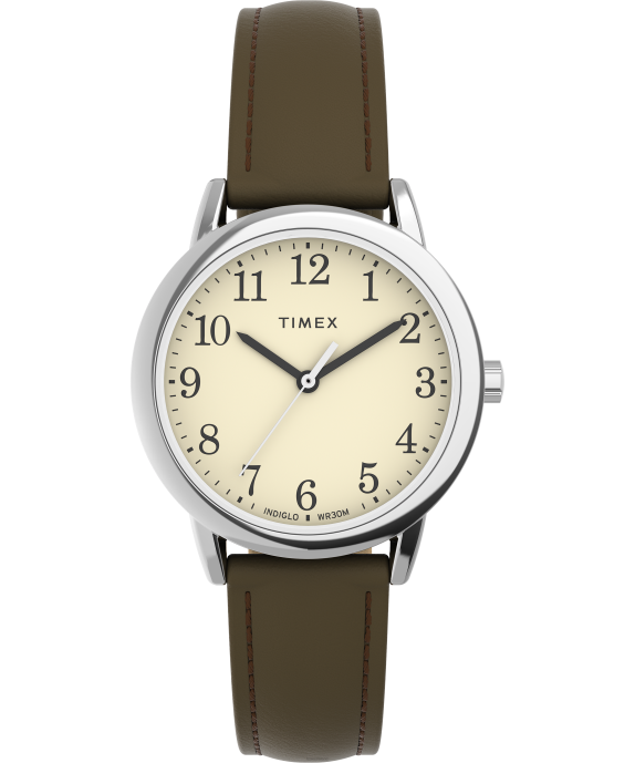Watches | Silver-Tone/Brown/Cream Women Timex Easy Reader 30mm One-Time Adjustable Leather Strap Watch R6JT396